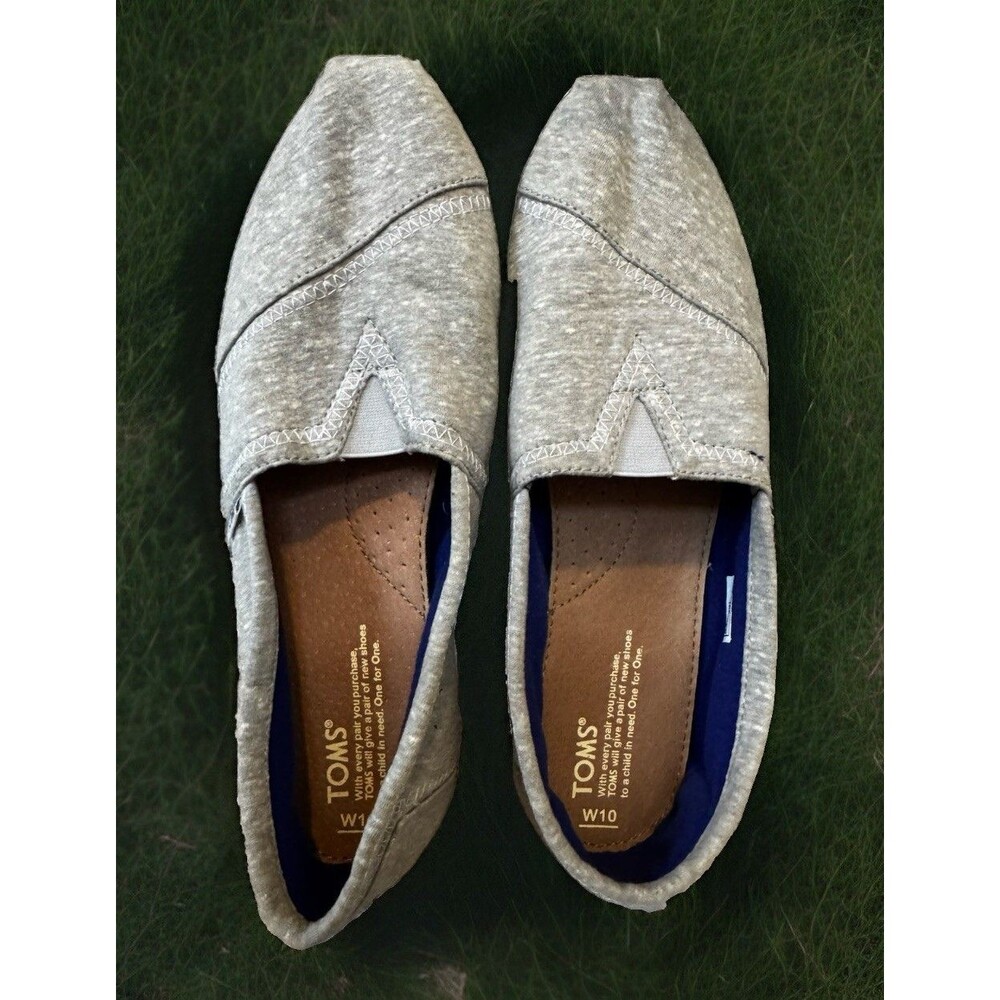 EUC Toms Slip On Alpargata Canvas Gray W/ Blue Lining Flats Comfort Shoe W10